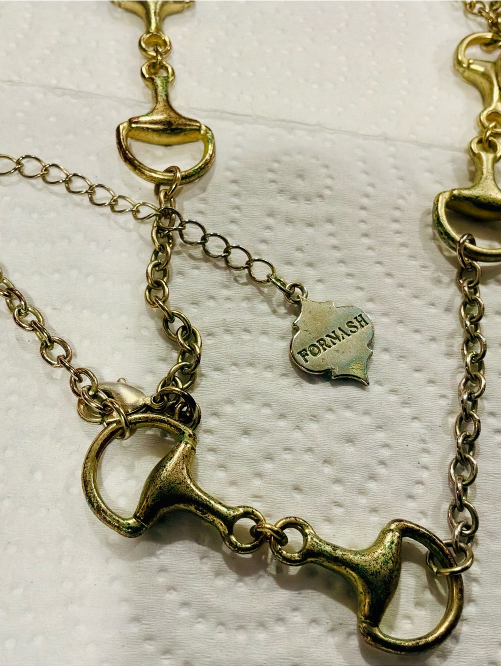 Gold-Tone Horsebit Link Necklace Vintage Hornash - Picture 7 of 7